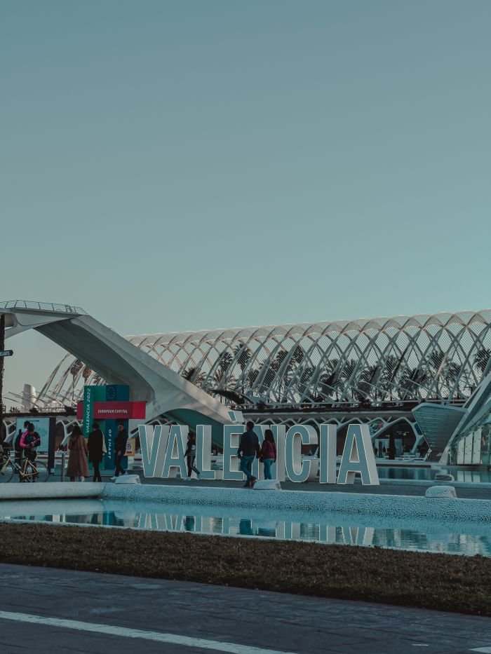 Services A vibrant scene with people at Valencia's City of Arts and Sciences in Spain, a modern architectural marvel.